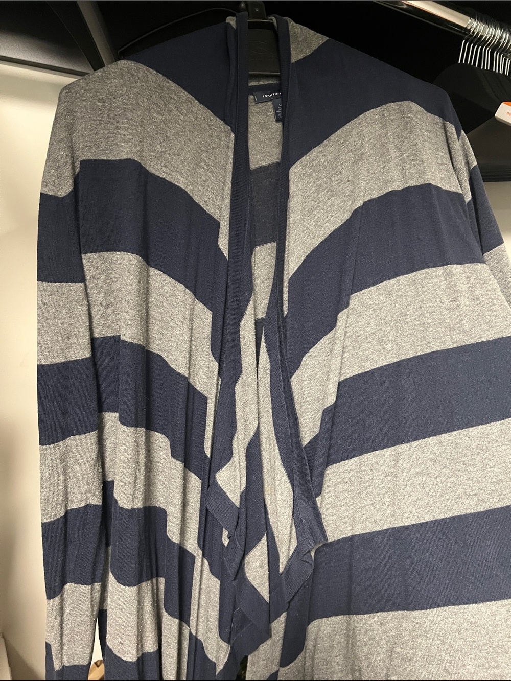 Tommy Hilfiger Striped Navy and Gray waterfall Cardigan
